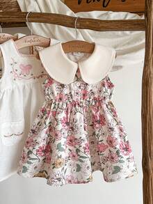 Vintaside Kids Baby Girl Casual Floral Print Peter Pan Collar Dress - Multicolor - View 4