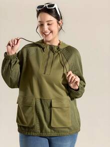 Momelise Sweat-shirt-shirt ample et ample de couleur unie pour femmes grande taille - Vert - Voir 3