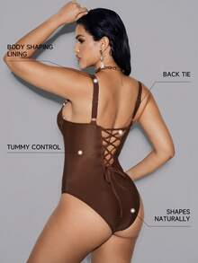 Shapewave 1pc Steel Bra Support Crossback Strap One-Piece Swimsuit, Deep Coffee Color, Beach & Resort Wear, Summer - Coffee Brown - View 2