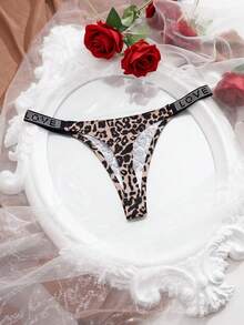 SHEIN Leopard Print Rhinestone Embellished Sexy G-String Panties, Suitable For Date Wear, Rave ClassicAnimalPrint - Multicolor - View 2
