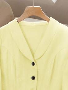 Franclia Váy suông xếp ly thanh lịch, ôm sát, ve áo, cạp cao một hàng khuy, dành cho nữ, Xuân/Thu - Vàng nhạt - Xem 4