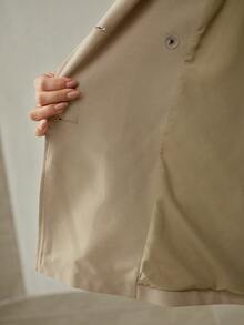 MOTF PREMIUM PLUS SIZE DOUBLE-BREASTED BELTED SHORT TRENCH COAT, AUTUMN/WINTER - Khaki - View 7