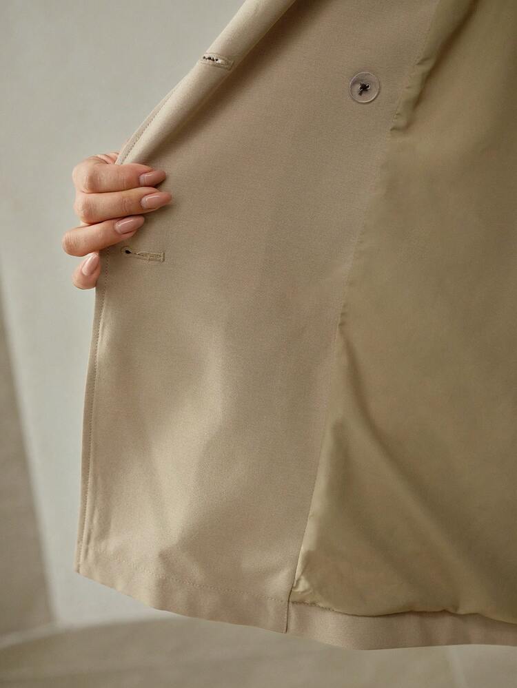 PLUS SIZE DOUBLE-BREASTED BELTED SHORT TRENCH COAT, AUTUMN/WINTER