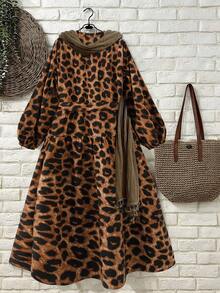 Franclia Women's Casual Leopard Print Cotton Soft Comfortable Cinched Waist Waist Dress Leopard Print Dress Animal Print Dress Cheetah Dress For Women - Brown - View 2