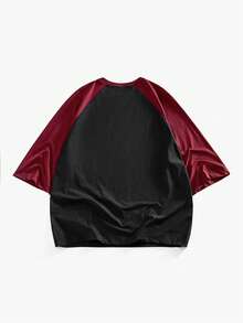 ROMWE MEN Goth Áo thun tay lỡ họa tiết chữ thập và cánh phong cách Punk đường phố thời trang thường ngày mùa hè cho nam - màu đen - Xem 2