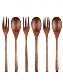 1Pc/2Pcs Natural Lacquer Wood Salad Fork & Spoon, 22.5cm/8.86inch School Supplies,Back To School - Multicolor - View 15