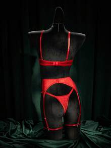 SpicyHot Bộ đồ lót 5 món ren hoa garter belt gợi cảm - Đỏ - Xem 2