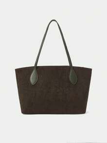 SHECARRY 女士顶级PU皮革秋冬学校旅行通勤工作优雅手提包大容量手柄包 - 軍綠色 - 查看 4