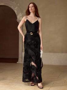 MOTF PREMIUM WOMEN'S TEXTURED DESIGN LONG SKIRT, AUTUMN/WINTER - Black - View 4