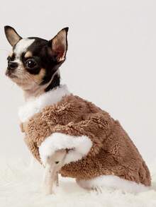 PETSIN 1件棕色格纹兔子毛绒宠物背心带牵引扣秋冬季双面毛绒加厚保暖衣服适合幼宠 - 棕色 - 查看 9