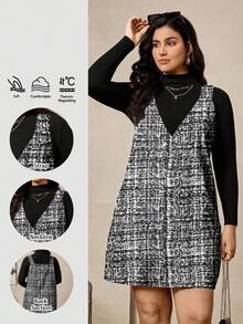 SHEIN LUNE Abiti da donna taglie forti per vacanze, comodi e rilassati, a righe bianche e nere, stile casual con collo rotondo, senza maniche, vita annodata, stile casual e alla moda per l'estate. Abito casual estivo da donna. Costumi di Ognissanti per donne. Abiti invernali da donna. Tuniche lunghe da donna. Abiti in tweed da donna. - Multicolore - Visualizzare 1