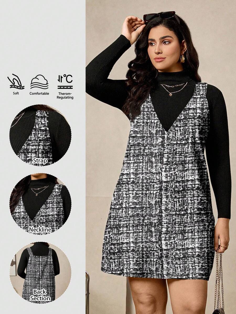 SHEIN LUNE Abiti da donna taglie forti per vacanze, comodi e rilassati, a righe bianche e nere, stile casual con collo rotondo, senza maniche, vita annodata, stile casual e alla moda per l'estate. Abito casual estivo da donna. Costumi di Ognissanti per donne. Abiti invernali da donna. Tuniche lunghe da donna. Abiti in tweed da donna. - Multicolore - Visualizzare 1