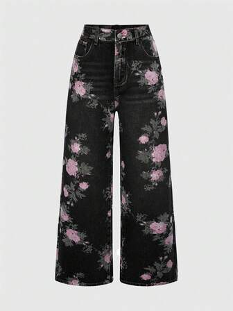 Fairycore Vintage Blumen Muster gewaschene weite Schlupfhose für Damen
