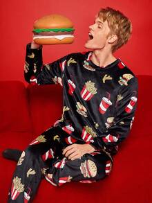 Notgurli Pluszowy, zabawny zestaw piżamowy dla mężczyzn z burgerem, frytkami, napojem gazowanym i popcornem - Wielokolorowe - Zobacz 6