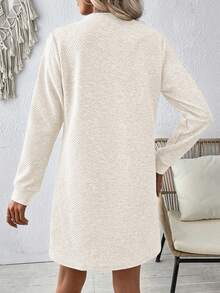 EMERY ROSE 女士纯色圆领宽松休闲常规长袖连衣裙 - 杏色 - 查看 2