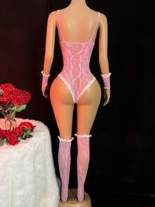 SHEIN 5件套女士性感镂空紧身衣 - 粉色 - 查看 6