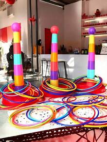 2件套塑料套圈游戏套装，彩色运动圈，适合户外嘉年华派对游戏、成人家庭后院活动、手眼协调玩具、趣味露营海滩生日礼物，适合所有年龄段 - 彩色 - 查看 7