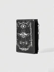 ROMWE Ví phong cách Gothic, hình giọt nước mắt đá quý pha lê hình cô gái Punk, ngôi sao, mặt trời, thanh kiếm, thiết kế sáng tạo hình ngôi sao năm cánh, ví đựng thẻ thời trang thường ngày - Đen tối - Xem 3