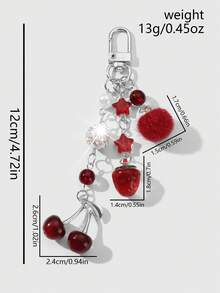 ROMWE Kawaii 1pc Y2K Chic Elegant High-Quality Silver Chain Star Dice Ribbon Bow Crystal Wing Heart Cherry Pendant Keychain, Suitable For Women/Girls Daily Wear, Holiday Gift - Burgundy-63 - View 8
