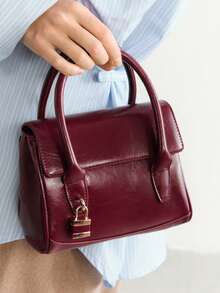 SHECARRY Túi xách vuông nhỏ thời trang nữ phong cách đại học đi làm có khóa trang trí tinh tế, thích hợp để đi làm - Đỏ - Xem 1