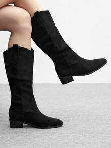 CUCCOO BIZCHIC 女士时尚百搭通勤尖头粗跟过膝长靴 - 黑色 - 查看 5