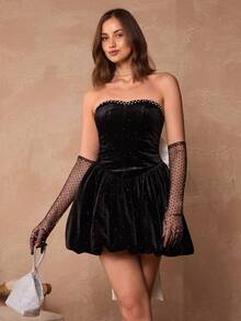 Enchnt Váy mini thắt nơ màu tương phản không tay thanh lịch - màu đen - Xem 2