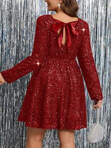 SHEIN Clasi Plus Size Women Elegant Party Dress With Sequin Decor And Twist Back Design - Red - View 2