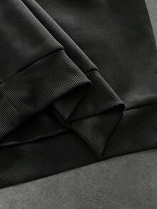 ROMWE MEN Street Life Men's Dropped Shoulder Long Sleeve Casual Letter Embossed Hoodie - Black - View 6