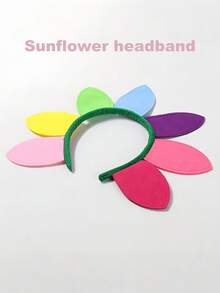 Zazumi Rainbow Color Sunflower Cartoon Character Headband For Women Photo Shoot Prop Stage Performance Festival Party Cosplay Y2K Kawaii Aesthetic Hairwear - Multicolor - View 5