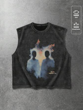 Débardeur décontracté pour homme avec imprimé de slogan et de figure