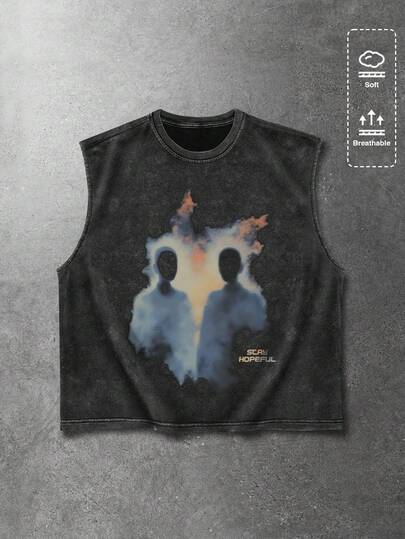 ROMWE MEN Street Life Spring/Summer Casual Graphic Men'S Slogan & Figure Print Casual Sleeveless Tank Top