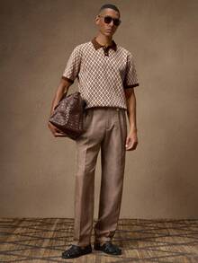 AKNOTIC Business Casual Camisa polo de punto de manga corta con cuello vuelto, ajuste ceñido, estilo casual y elegante para hombre. Adecuado para uso diario, ir al trabajo, verano, vacaciones, fiestas, regalo para pareja o novio, ropa de playa, regalo para el Día del Padre. Diseño geométrico, estilo retro de los 70, camisa de punto para uso en resort. - Café integral - Ver 5
