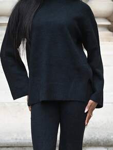Mima John Women Sweater Co-ords Plain Casual - Hitam - View 4