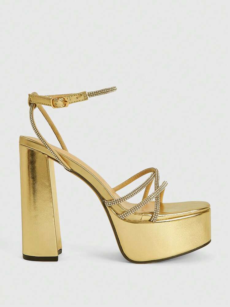 CUCCOO LuxiPop Women's Fashionable Elegant Party Rhinestone Decor Waterproof Platform Heeled Sandals For Christmas