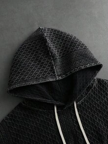 PAVTROS Pavtos 男士街头风棉质连帽衫，复古针织套头卫衣，纹理针织面料，休闲街头风，适合日常穿着、派对、假日，也可作为送给男友的礼物。男女皆宜的男士科技风纹理连帽衫，男士街头风黑色连帽衫，男士拉链连帽衫，街头风 - 黑色 - 查看 7