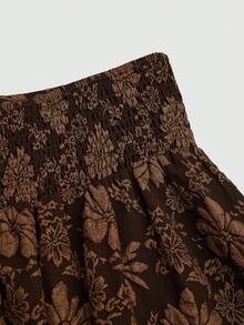 Sweetra 大码女式提花不对称腰身优雅派对裙 - 咖啡棕 - 查看 6