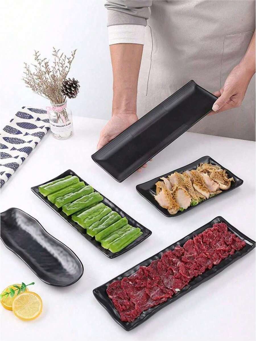 1pc/ 2Pcs New Matte Melamine Tray, Rectangular Sushi Plate, Plastic Tray, Black, Suitable For Tea Sets, Glassware, Candy, , Bread, Weddings, Banquets, Gifts, Birthdays, Tray, Dinnerware, Plates - Multicolor - View 1