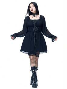 Coolane Vestido mini con mangas abullonadas para fiestas, festivales, salidas y eventos de estilo renacentista - Negro - Ver 3