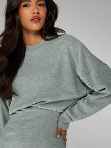 MISSGUIDED Vestido mini de punto acanalado de manga larga con cuello redondo, vestido de suéter ajustado casual para invierno y otoño - Verde - Ver 4