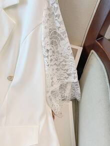 GlowEve CURVE 女士优雅蕾丝短袖双排扣西装外套及短裤套装 - 白色 - 查看 5