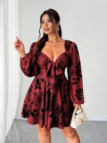 Elenzga Váy ngắn màu đen hở lưng gợi cảm cỡ lớn dành cho nữ, mùa thu - Màu Đỏ Sâu - Xem 6