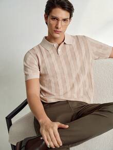 RONVEXI Camiseta de punto de manga corta con media cremallera, de unicolor y versátil, para hombre