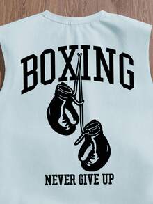 Manfinity Joysei 男士夏季休闲运动时尚街头宽松拳击手套标语印花背心 - 水鴨藍 - 查看 2