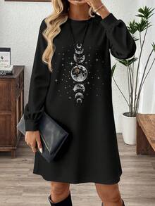 SHEIN LUNE 女士月亮星星印花短裙，适合外出、通勤、约会和派对，时尚别致 - 白色 - 查看 7