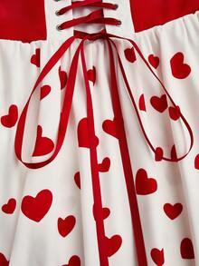 Sweetra Plus Size Ruffle Off Shoulder Strap Dress, Drawstring Waist Contrast Color Patchwork Pleated Long Sleeve A-Line Dress, Suitable For Valentine's Day Date, Home Or Street Wear - Multicolor - View 6