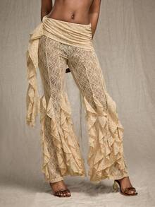 Amplova Y2K Elegant Baroc Tassel Sheer Femei Vintage Flare Pants Fairycore Lace Femei Kesha Concert Lace 2 Piese Set Mesh Zeiță Toamna și Iarna Ziua Recunoștinței și Anul Nou - Multicolor - Vizualizare 6