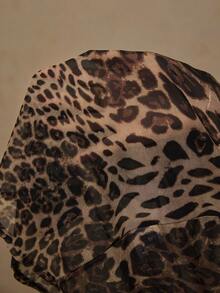 Freevana Women's Chiffon Printed Long Sleeve Shirt, Vacation Wear Leopard Print Ruffle Hem Blouse - Khaki - View 13