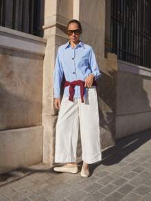 Maija 女士休闲条纹长袖衬衫，适合外出、通勤或日常社交场合。舒适百搭，毕业季女士休闲衬衫之选。 - 藍色 - 查看 7