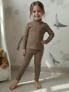 Bộ 2 áo thun dệt kim trơn màu và quần legging thường ngày cho bé gái - Màu xám đen - Xem 8