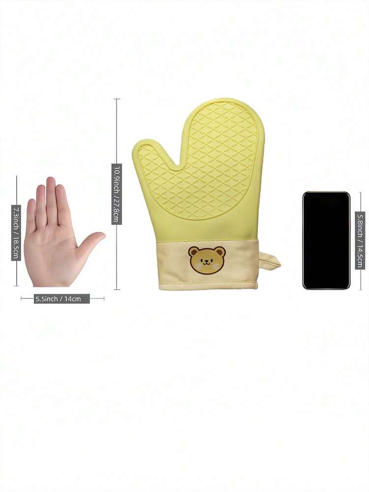 1pc Anti-Scald Microwave Oven Gloves, Heat Resistant Kitchen Baking Gloves,Resistant Silicone Oven Mitts - Home Kitchen, Non-Slip Kitchen Items, Festive Holiday Cooking Gifts Friendly For Home And Kitchen Organization - Yellow - Bear - View 2